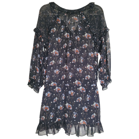 Ulla Johnson Dakota Floral Silk Mini Dress in Midnight Size 2 - Picture 7 of 9